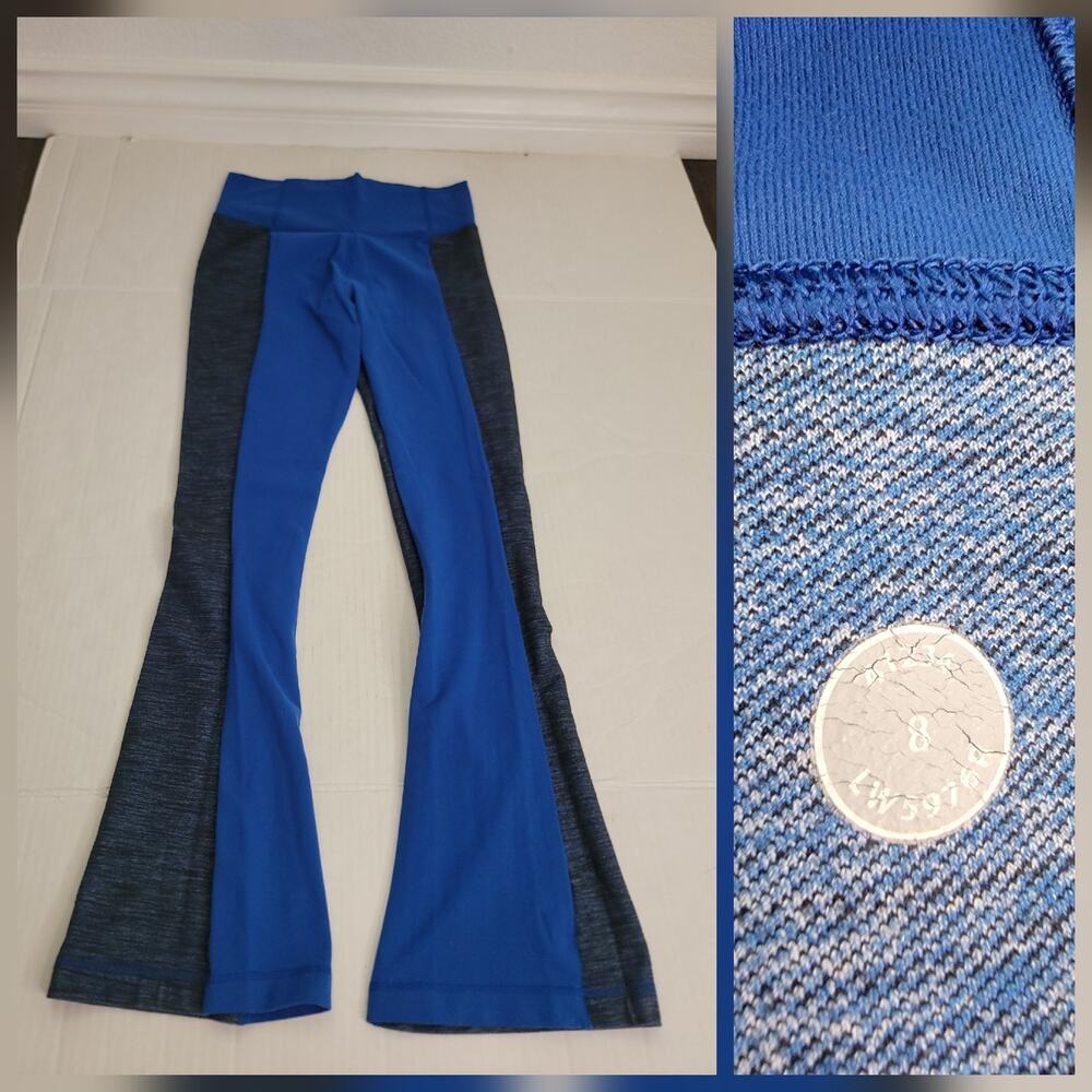 Lululemon Flare Leggings SZ 8 Barre Pulse Yoga Pants Blue Reversible Slub Denim